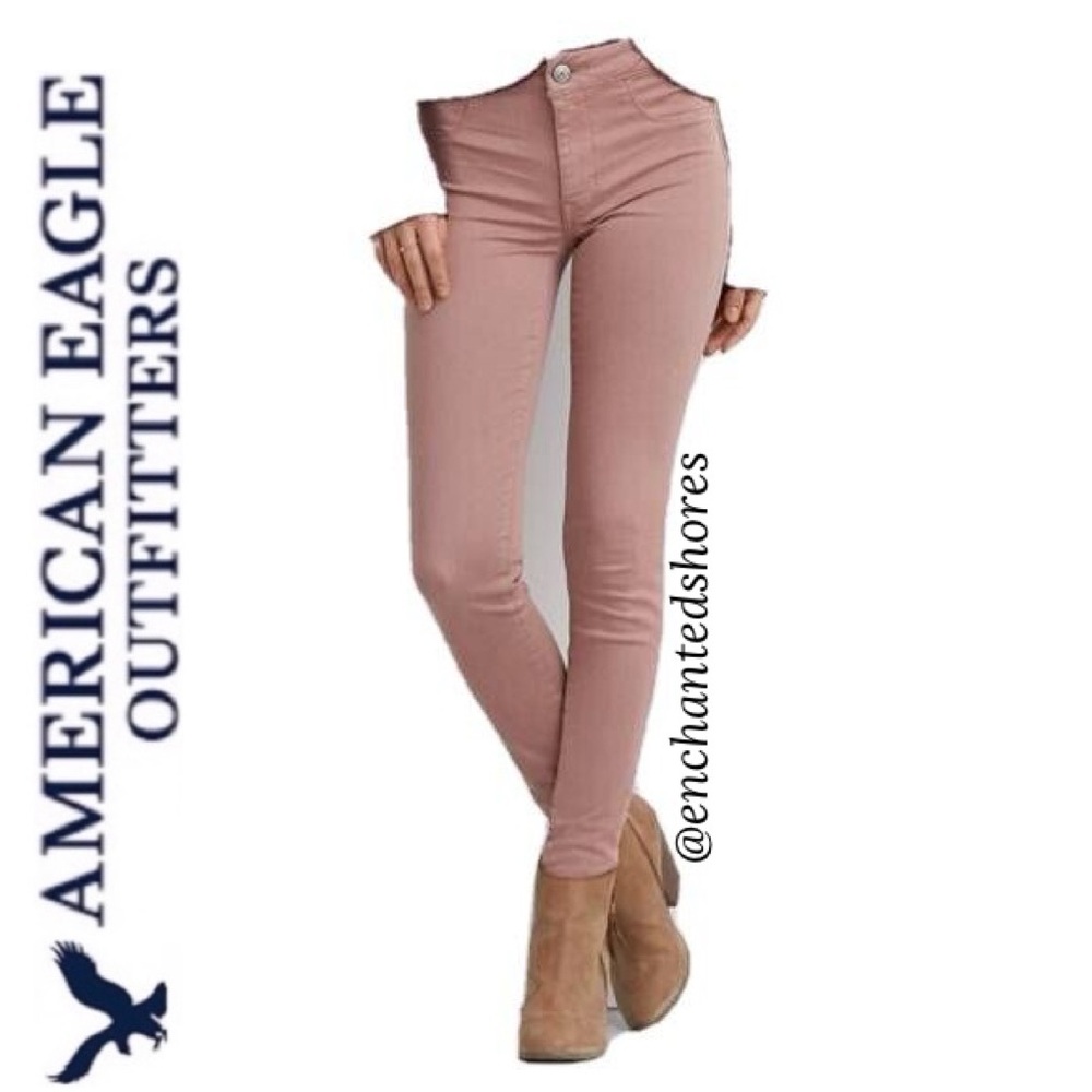 American Eagle Hi-Rise Jeans Sateen Jegging Jeans Pink Blush Vintage Rose Size 2